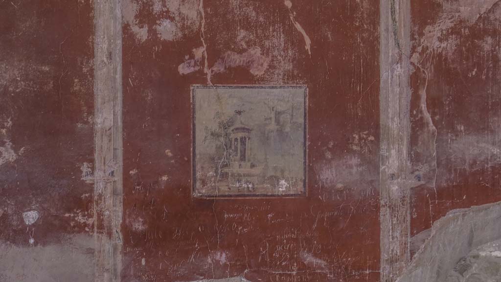II.2 Herculaneum, August 2021. North wall with landscape painting in centre of wall. Photo courtesy of Robert Hanson.