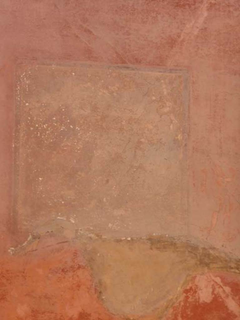 II.2 Herculaneum, September 2015. Remains of painting of Polyphemus and Galatea from west wall. According to Pagano and Prisciandaro, on 20th November1828 –
“Various other paintings have been discovered in various sites of this mansion and they represent Polyphemus on Etna in the midst of his flock and Galatea on a dolphin in the sea of Sicily (Table 12, no.10). A large serpent, the genius of the place, twisted around a tree and an altar to the devout who worshipped it: and finally a beautiful resting bacchante and a cupid. Bonnucci.” Ref: StErc 488.
(20 nov1828 – “Vari altri quadri si sono discoverti in vari siti di questa magione e rappresentano Polifemo sull’Etna in mezzo al suo gregge e Galatea su di un delfino nel mar di Sicilia (Tavola 12, numero 10). Un gran serpente il genio del luogo, attortigliato ad un albero ed un’ara a de’ devote che l’adorano: e finalmente una bella baccante che sogguarda e riposa, ed un amore che sembra voler indicare che alcuno e per giungere e che qualche scena misteriosa vada ben tosto a compirsi. Bonnucci”.)