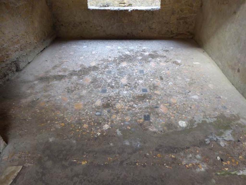 III.16, Herculaneum, October 2014. Room 4, floor of tablinum showing the chips of marble inserted into the flooring.  Photo courtesy of Michael Binns.
