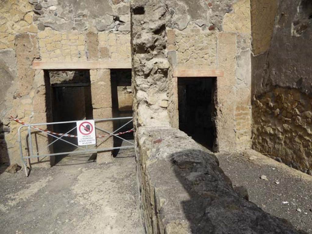 III.18, Herculaneum, October 2014. West end of entrance room 37, on left. Doorway to rear room 39. from room 38, on right. Photo courtesy of Michael Binns.