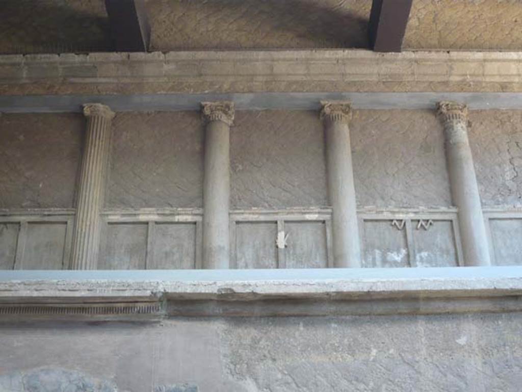 V.1 Herculaneum. August 2013. Detail of upper north wall in atrium. Photo courtesy of Buzz Ferebee.