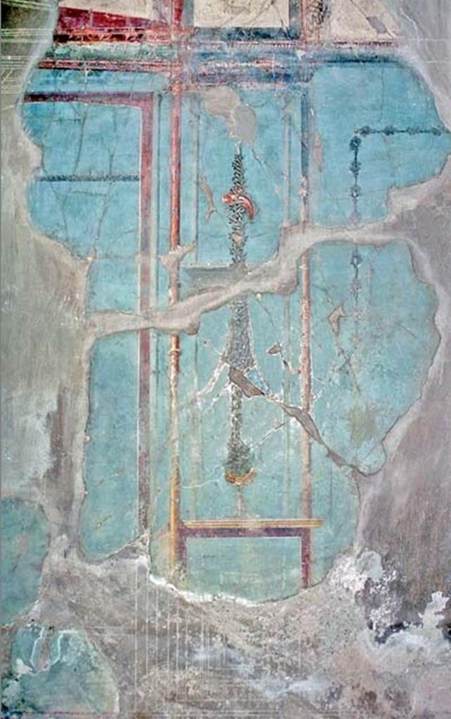 V.1, Herculaneum. October 2001. Room 7 detail from painted decoration on east end of north wall. Photo courtesy of Peter Woods.
