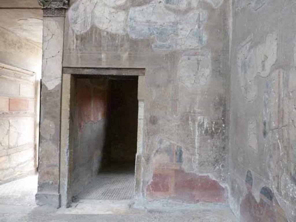 V.1 Herculaneum. May 2010. Doorway to room 2 in north-west corner of atrium.