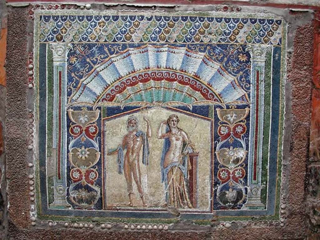V.7, Herculaneum. September 2003. Mosaic panel of Neptune and Amphitrite on east wall.
Photo courtesy of Nicolas Monteix.
