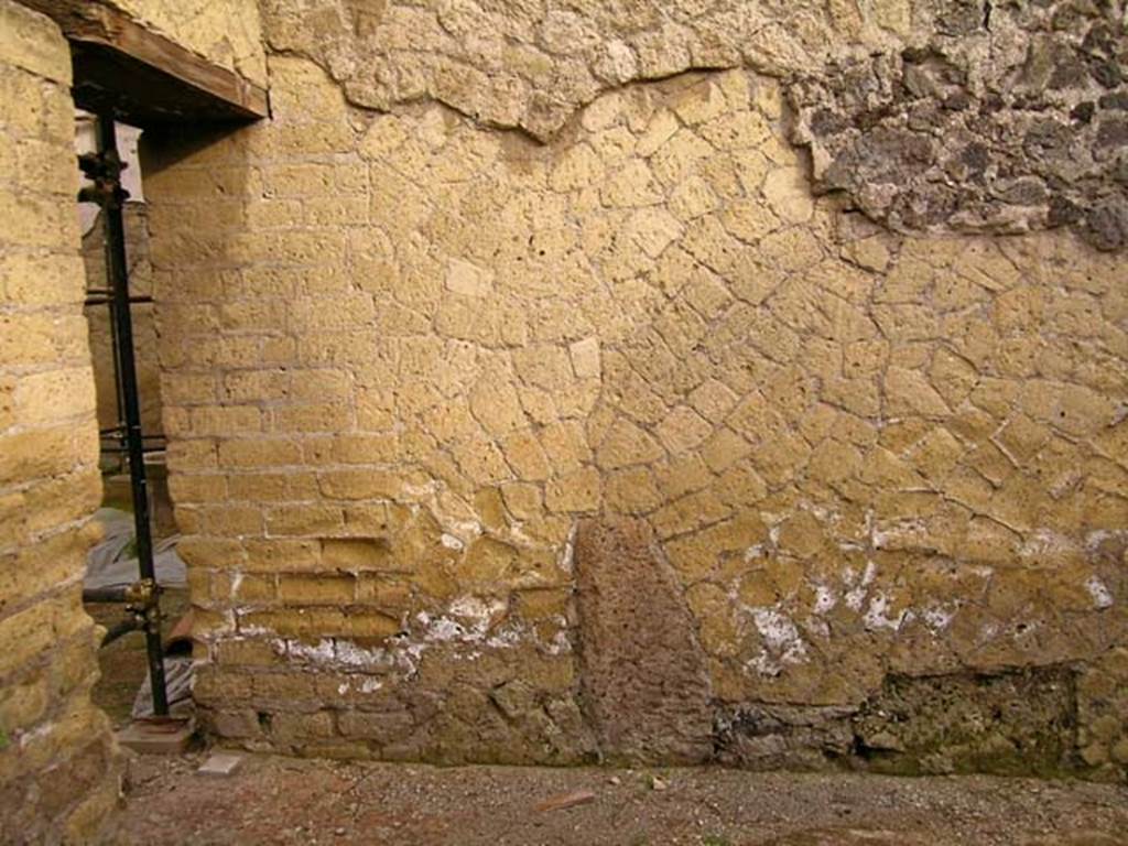 V.11, Herculaneum. May 2005. 
East wall of rear room, on west side of tablinum, with doorway to atrium, on left. Photo courtesy of Nicolas Monteix
