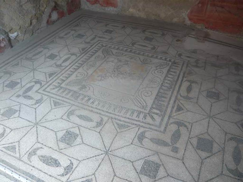 V. 30, Herculaneum. August 2013. Oecus 1, mosaic flooring with central emblem. Photo courtesy of Buzz Ferebee.