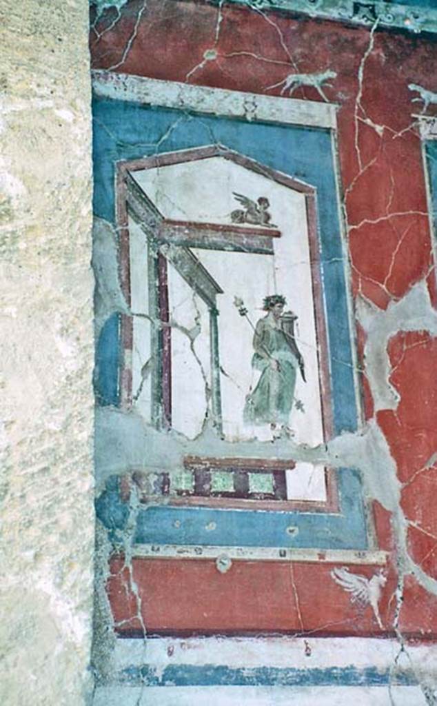 VI.16 Herculaneum. October 2001. Upper painting at north end of east wall. Photo courtesy of Peter Woods.
