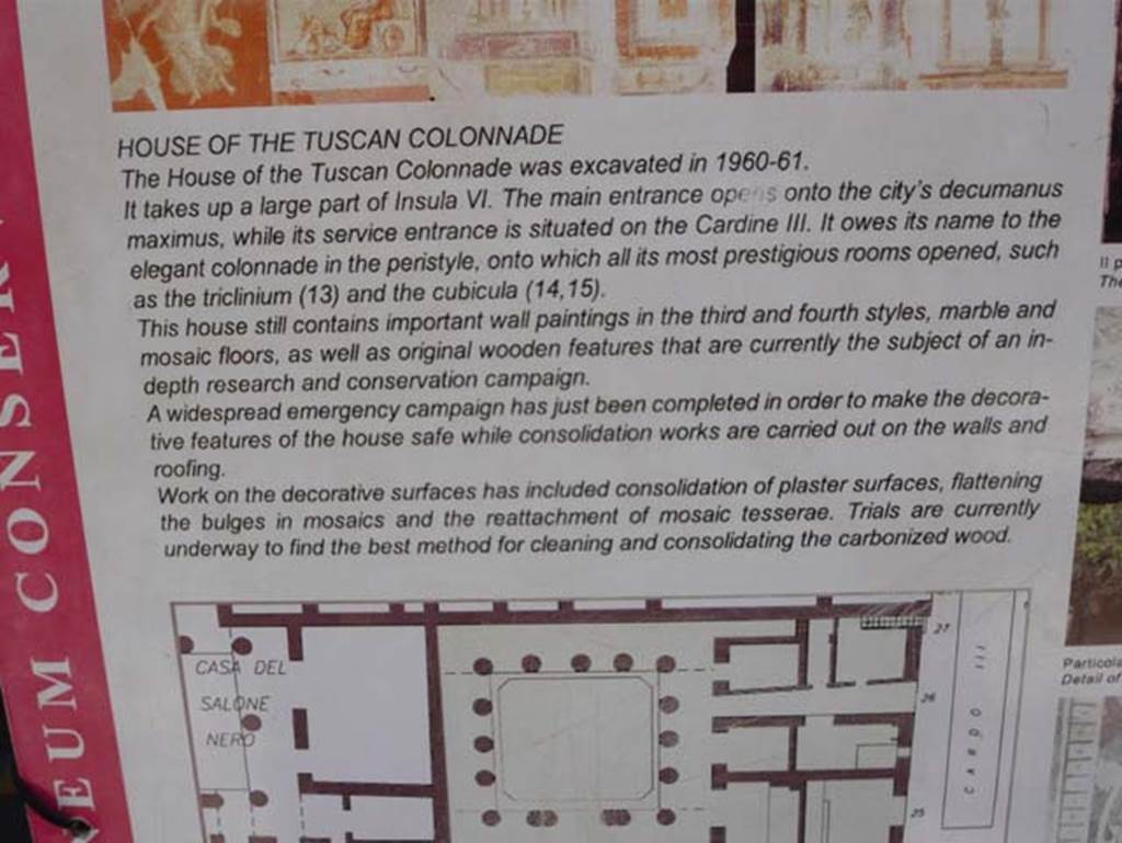 VI 17, Herculaneum, August 2013. Descriptive notice-board. Photo courtesy of Buzz Ferebee.