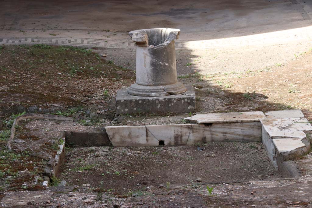 VI.17 Herculaneum, September 2017. Looking towards impluvium in atrium, with marble puteal. 
Under the marble edging there seems to be a previous diamond patterned floor. Photo courtesy of Klaus Heese.

