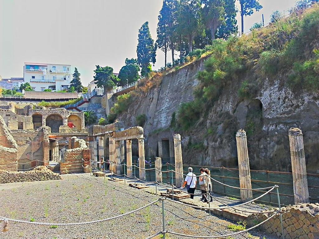 Ins. Orientalis II.4, Herculaneum, photo taken between October 2014 and November 2019.
Looking north-east from east end of large entrance hall. Photo courtesy of Giuseppe Ciaramella.