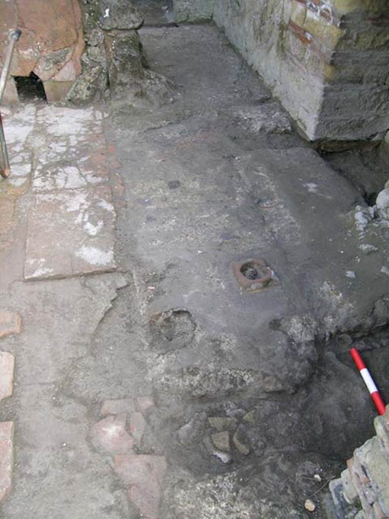 Ins Or II, 5, Herculaneum. May 2004. Looking east at flooring along south side of shop-room. Photo courtesy of Nicolas Monteix.
