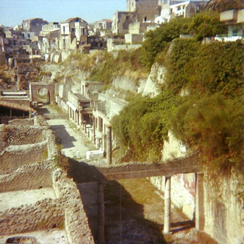 Herculaneum, 1978. Looking west across northern end of site, towards Decumanus Maximus. 
On the left, are the upper rooms on loggia of Palaestra. Photo courtesy of Roberta Falanelli.
