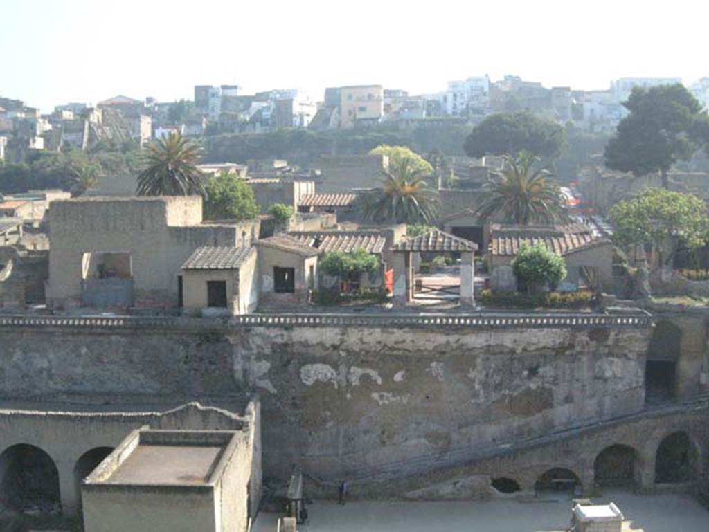 Herculaneum, May 2001. Looking north towards Town Walls, below terrace of Casa dei Cervi or House of the Stags.  Photo courtesy of Current Archaeology.
