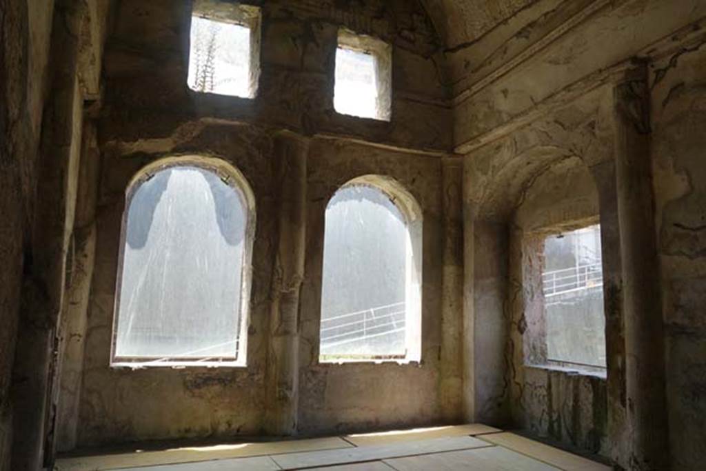 Suburban Baths, Herculaneum. June 2014. Looking south across room, possible waiting room or diaeta, with three windows overlooking beachfront, in south-west corner of baths. Photo courtesy of Michael Binns.