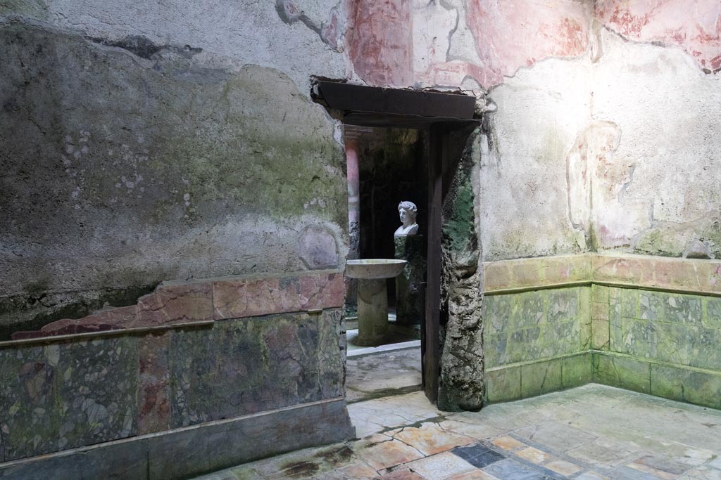 Herculaneum Suburban Baths. October 2023. Frigidarium, looking through doorway into atrium in west wall. Photo courtesy of Johannes Eber. 