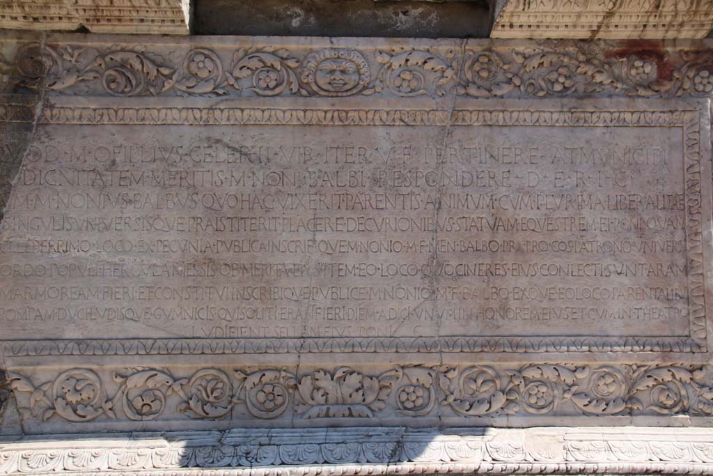 Herculaneum, April 2014. Memorial altar to Marcus Nonius Balbus. Photo courtesy of Klaus Heese.