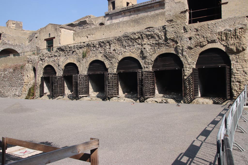 Herculaneum. October 2023. 
Looking north-west across beachfront towards “boatsheds”, under the Sacred Area. Photo courtesy of Klaus Heese.
