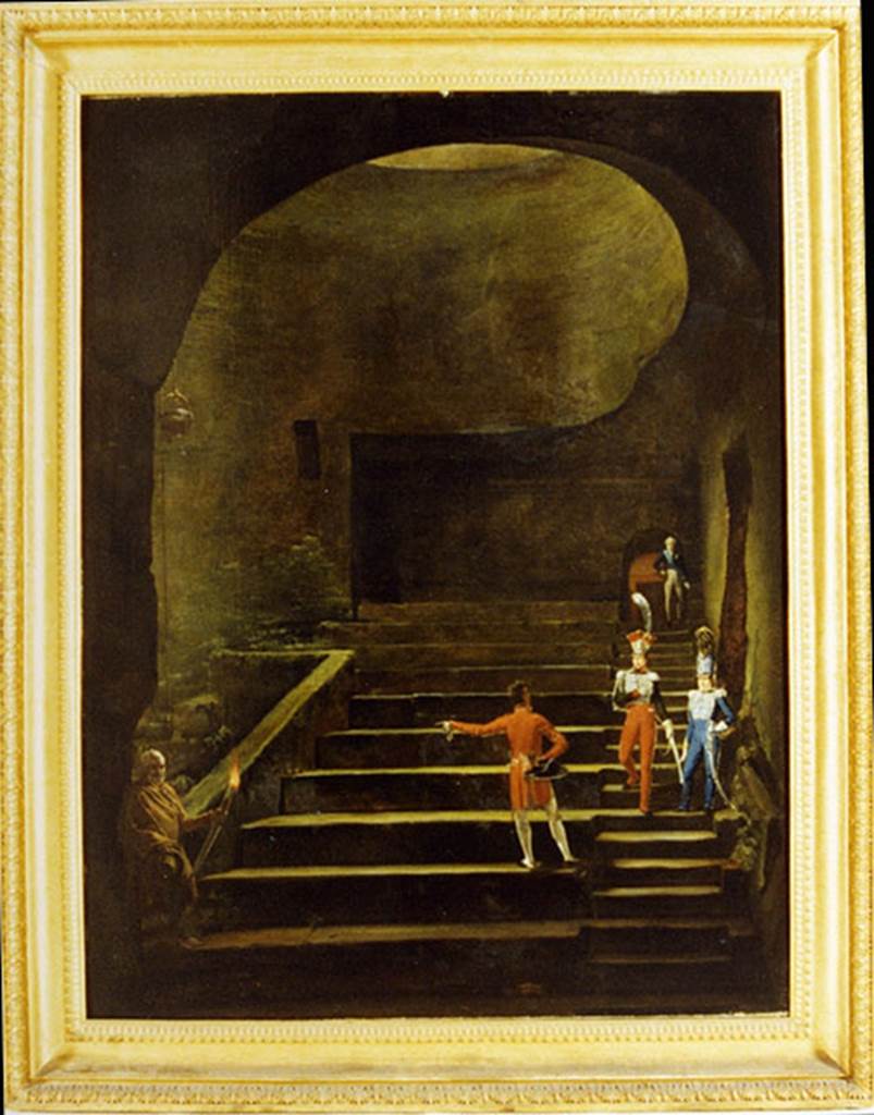 Theatre, Herculaneum. 1815 painting by Louis Nicolas Lemasle “Figli di Murat visitano gli scavi di Ercolano”.
Photo courtesy of ICCD. Licence CC BY-SA 4.0.
Now in Museo nazionale di Capodimonte. Inventory number OA 4720.