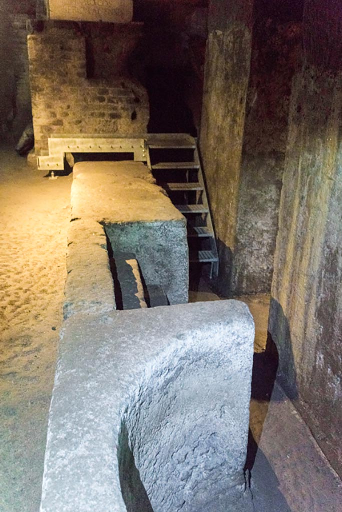 Herculaneum Theatre. October 2023.
Front of east end of proscenium with square and round niches. Photo courtesy of Johannes Eber.