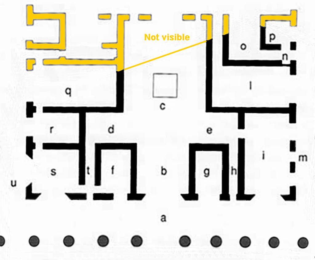 Villa dei Papiri, Herculaneum. Atrium level sketch plan. Based on 2006 plan by Pastore.
The room numbers are those used on these pompeiiinpictures pages for this level of the villa.
See Pesando, F. and Guidobaldi, M.P. (2006). Pompei, Oplontis, Ercolano, Stabiae. Editori Laterza, (p. 398).

