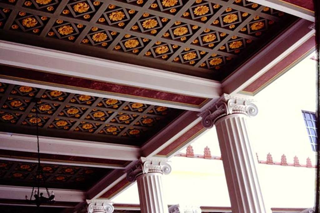 Getty Villa, Malibu, Spring 1982. Reproduction ceiling of portico. Photo by Stanley A. Jashemski.
Source: The Wilhelmina and Stanley A. Jashemski archive in the University of Maryland Library, Special Collections (See collection page) and made available under the Creative Commons Attribution-Non Commercial License v.4. See Licence and use details.
J80f0399