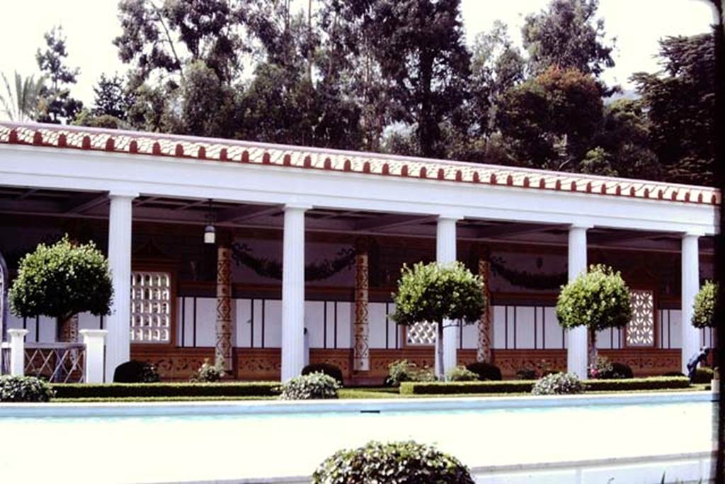 Getty Villa, Malibu, Spring 1982. Looking across pool in peristyle. Photo by Stanley A. Jashemski.
Source: The Wilhelmina and Stanley A. Jashemski archive in the University of Maryland Library, Special Collections (See collection page) and made available under the Creative Commons Attribution-Non Commercial License v.4. See Licence and use details.
J80f0431