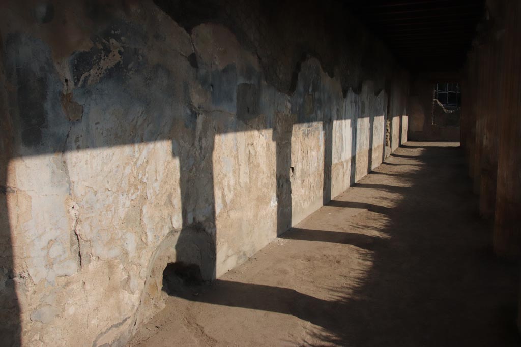 II.2 Herculaneum, October 2023. Looking north along west wall of portico, from south end. Photo courtesy of Klaus Heese.