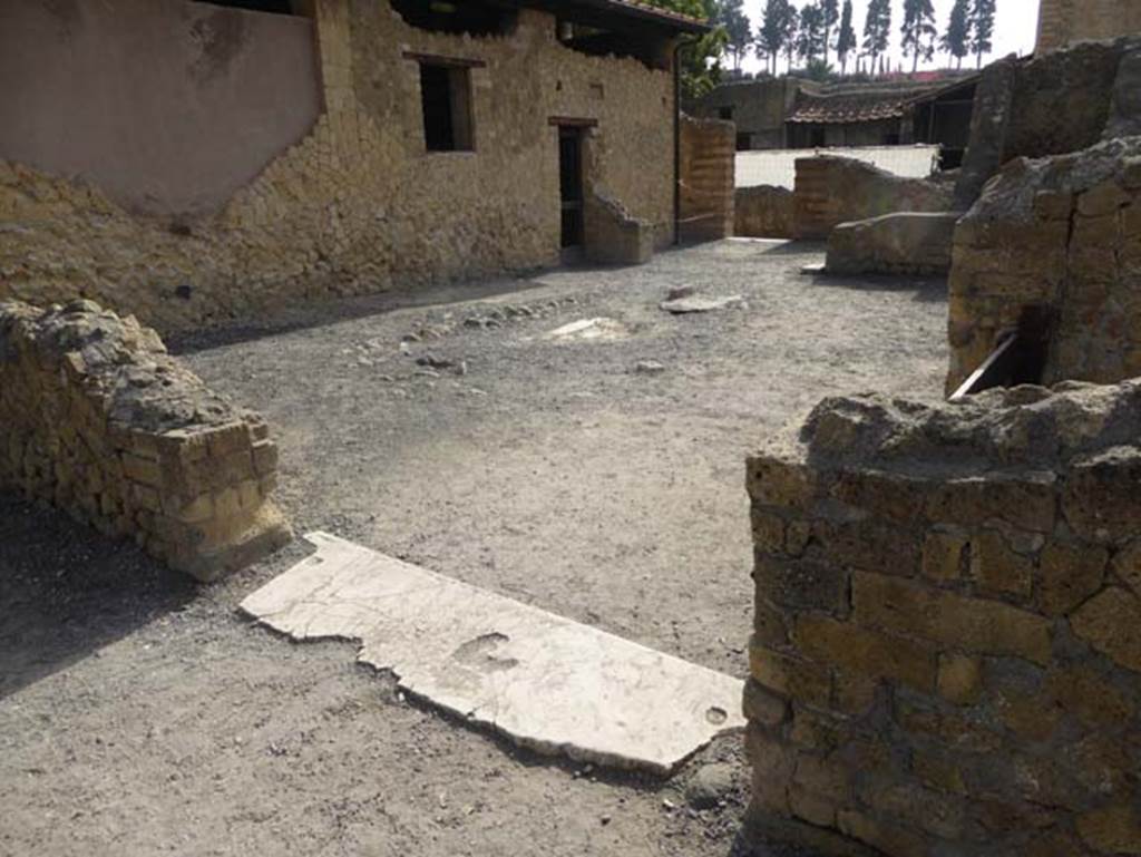 III.19/18/1 Herculaneum, October 2014. Looking north-east from portico across atrium towards entrance doorway III.19. Photo courtesy of Michael Binns.
