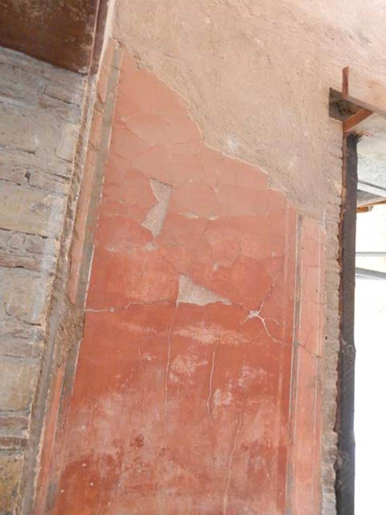 IV.21, Herculaneum. May 2018. Oecus 7, detail of upper south wall in south-east corner.
Photo courtesy of Buzz Ferebee. 

