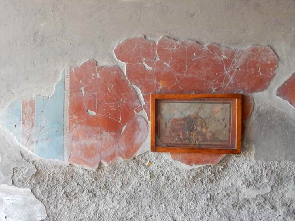 IV.21, Herculaneum. May 2018. Cryptoporticus 29, painted decoration and panel of still-life from west wall.
Photo courtesy of Buzz Ferebee. 
