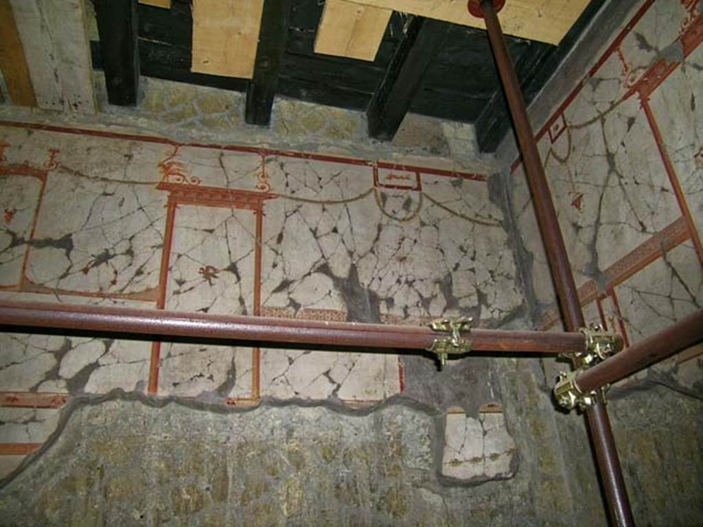 V.15, Herculaneum. December 2004. Wall decoration in oecus at north end of west portico.
Photo courtesy of Nicolas Monteix.

