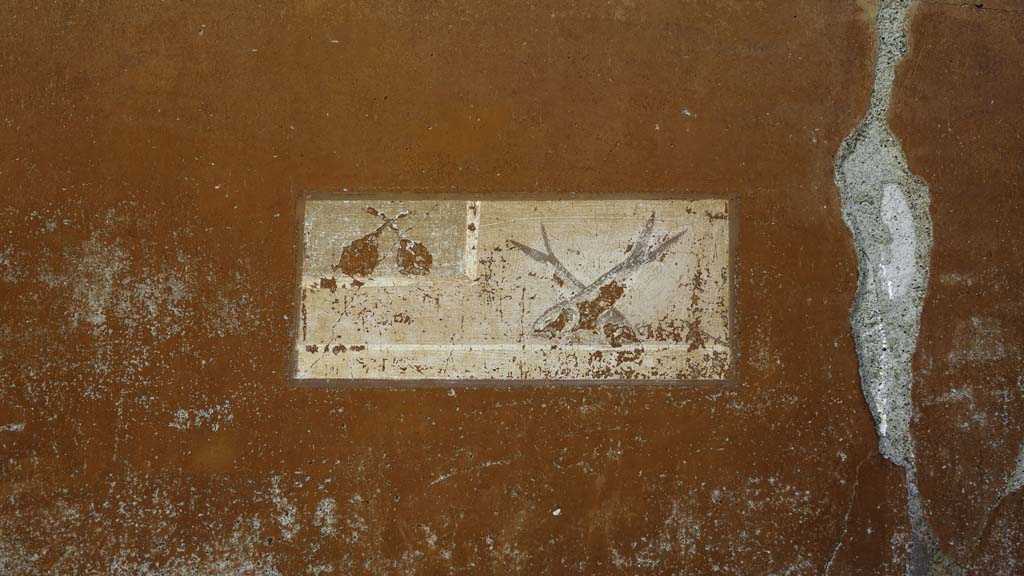 VI.29 Herculaneum. August 2021. Triclinium 11, detail of painted panel on north wall. Photo courtesy of Robert Hanson.