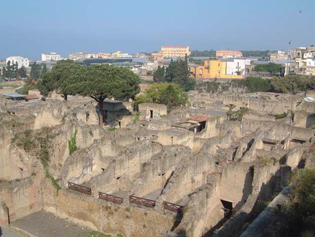 Ins. Orientalis II 4, Herculaneum, May 2001. Looking south-west across rear of Ins. Or. II, from entrance roadway above the Palaestra.  Photo courtesy of Current Archaeology.
