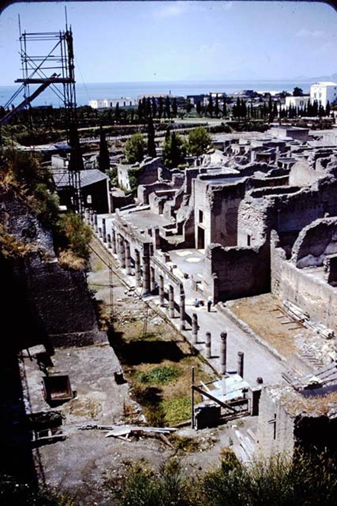 Ins. Or. II, Herculaneum. 1955.  Looking down and west, from entrance ramp.
Source: The Wilhelmina and Stanley A. Jashemski archive in the University of Maryland Library, Special Collections (See collection page) and made available under the Creative Commons Attribution-Non Commercial License v.4. See Licence and use details. J55f0464. 
